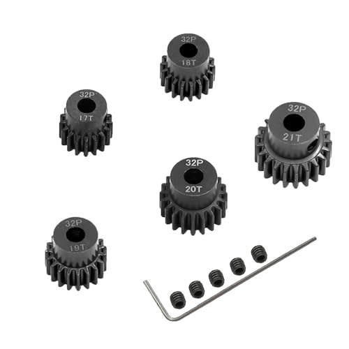 5-Pack Black Steel Metal 32P 5mm Pinion Motor Gear Sets 17T 18T 19T 20T 21T Compatible with HPI...