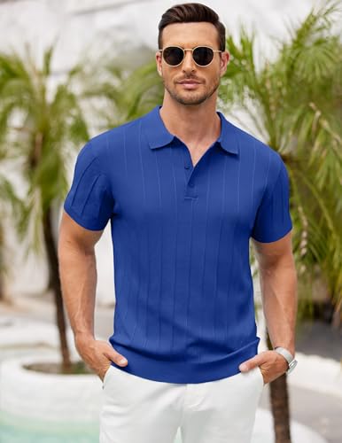 Image of COOFANDY Mens Knit Polo Shirts Short Sleeve Ribbed Textured Polo Shirt Lightweight Casual Golf Shirts Collared T Shirt