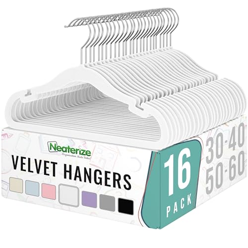 Image of Velvet Kids Hangers 16 Pack - White Toddler Hangers with Notches, Heavy Duty Non-Slip Velvet Baby Hanger
