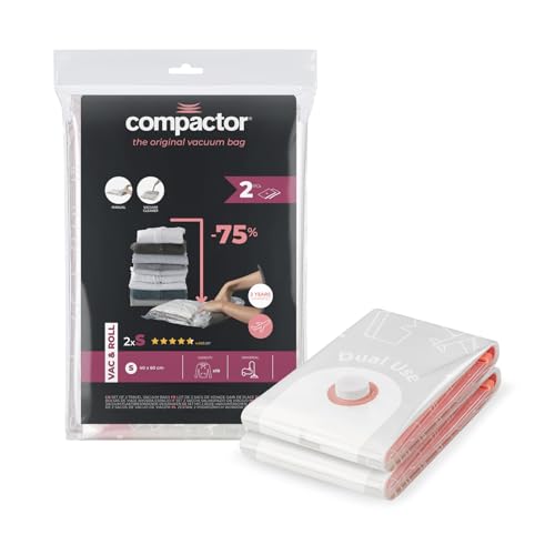 Compactor – Lot de 2 sacs de rangement sous vide manuels pour vêtements taille S 60 x 40 cm – Sacs de rangement sous vide de voyage