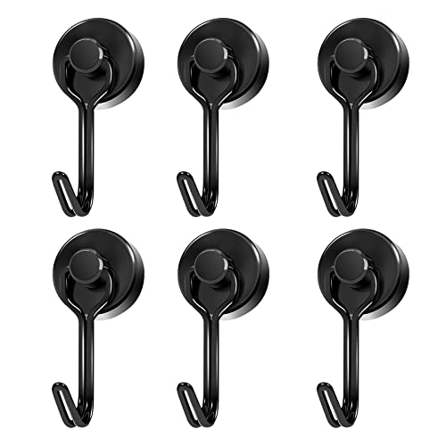 6 Stück Magnethaken Super Starker 15KG Neodym Magnet Haken Magnete Mit Haken Drehbar Magnetischer für Küche Badezimmer Schlafzimmer(Schwarz) Cover