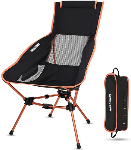 Image of MARCHWAY Lightweight Folding High Back Camping Chair with Head Support, Stable Portable Compact for Outdoor Camp, Travel, Beach, Picnic, Festival, Hiking, Backpacking (Highback Orange)