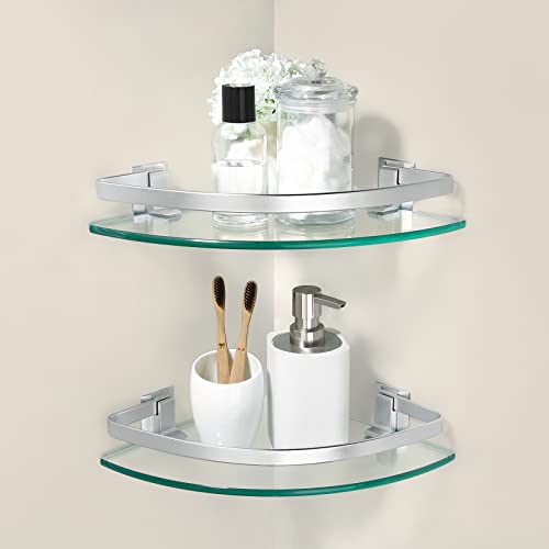 Kes Glass Corner Shelf Bathroom, Corner Shower Shelf With Rail Wall Mount 2 Tier Sand Sprayed Silver Finish, A4120A-P2 #TOP6