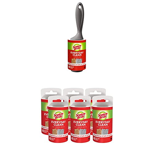 Scotch-Brite Lint Roller, Works Great on Pet Hair, 60 Sheets + Scotch-Brite Lint Roller Refill, 60 Sheets (Pack of 6), 360 Sheets Total