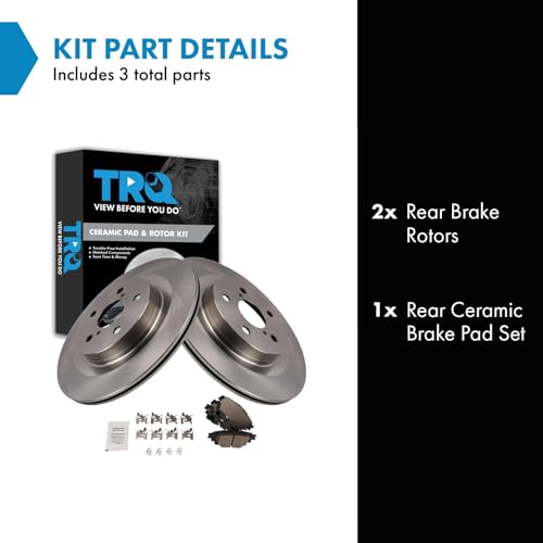 Image of TRQ Rear Brake Pad and Rotor Set Ceramic Rotors Compatible with 2021-2022 Toyota Sienna