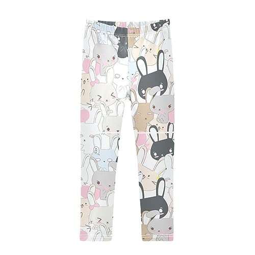 Funny Rabbit Girls' Leggings Toddler Doodles Bunny Sweet Pink Kids Yoga Pants Dance Active Tights 7-8T