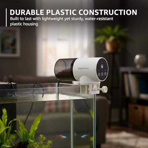 Image of Amazon Basics Automatic Fish Feeder | Programmable 3-Way Timer (8H /12H /24H) | 360 Rotating Design | Works with Flakes, Pellets & Granules | for Aquariums, Tanks & Ponds (Plastic) (Standard)