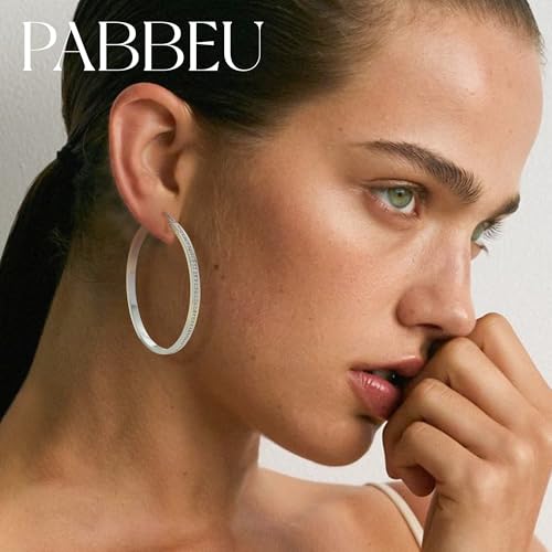 PABBEU 925 Sterling Silver Hoop Earrings for Women Sparkly Large Rhinestone Hoop Earrings Big Sterling Silver Diamond Hoops earring Hypoallergenic Cubic Zirconia Hoop Earring for Women 30/40/50/60mm4