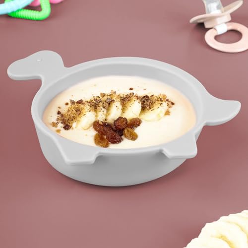 Kaplumbağa Figürlü Silikon Bebek Mama Kasesi - Şekilli Bebek Beslenme Kasesi - Gri