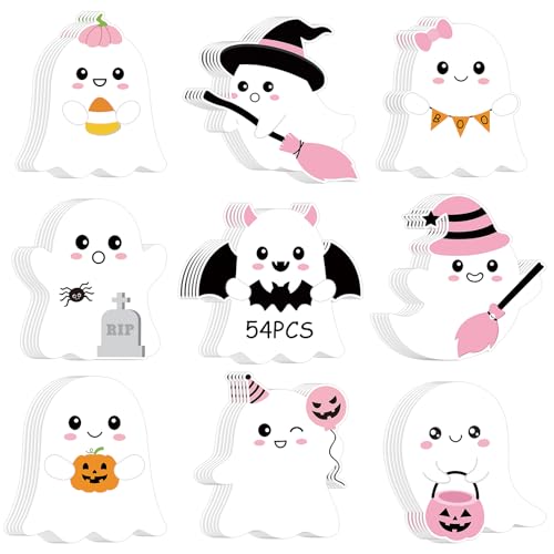 54 Pcs Halloween Cut-Outs Double Printed Pink Ghost Paper Crafts for Halloween Bulletin Board Classroom Decor (Pink Ghost)