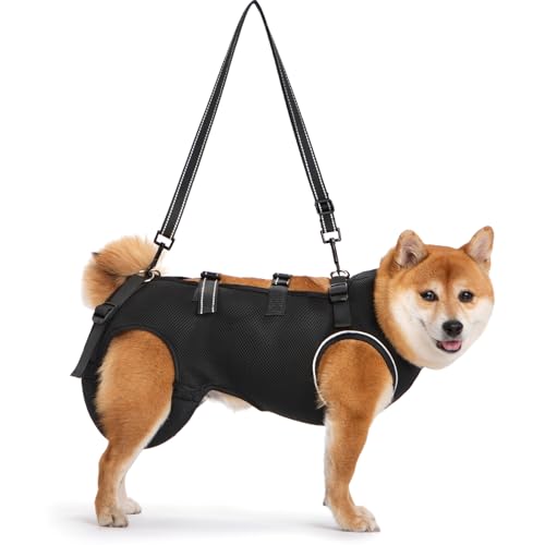ACDOK Dog Lift Harness Full Body Support & Recovery Sling Pet Lift Vest Mesh Adjustable Straps with Handle for Old, Joint Injuries, Arthritis,Disabled Dogs Walk (Black, Large)