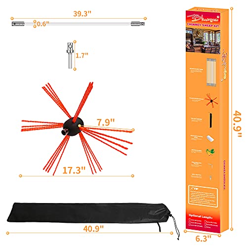 Bluesea 30 Feet Chimney Sweep Kit, Ergonomic Chimney Cleaning Kit, Extends Up To 30 Feet, Chimney Cleaner, Chimney Cleaning Tools, Chimney Cleaning System With Strong Brush, 9 Flexible Chimney Rods #TOP1