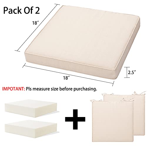 Magpie Fabrics 18"X18"X2.5" Square Corner Seat Cushion, 2 Pack, Indoor/Outdoor Waterproof Weather Resistant Universal Seat Cushions Chair Pads, For Patio Garden Dining Office Floor (Beige) #TOP2