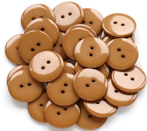 GANSSIA 100pcs 1 Inch (25mm) Sewing Buttons for Garments Pants Shirt or Coat 2 Holes Light Brown Color Buttons Scrapbooking Crafts DIY Project