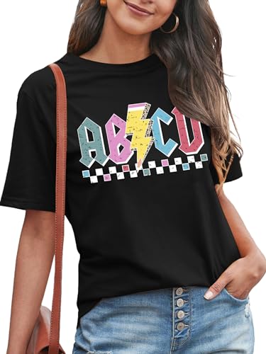LHBNK Teacher Shirts Women ABCD Teacher Tshirt Teacher Life Shirt Tops Back to School Gifts Casual Summer Tops3