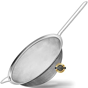Walfos 9 Inch Large Fine Mesh Strainer, Kitchen Metal Food Strainers with Sturdy Handle, Stainless Steel 30 Mesh Sieve Sifters for Rice, Quinoa, Pasta, Fruits, Vegetables, etc.
