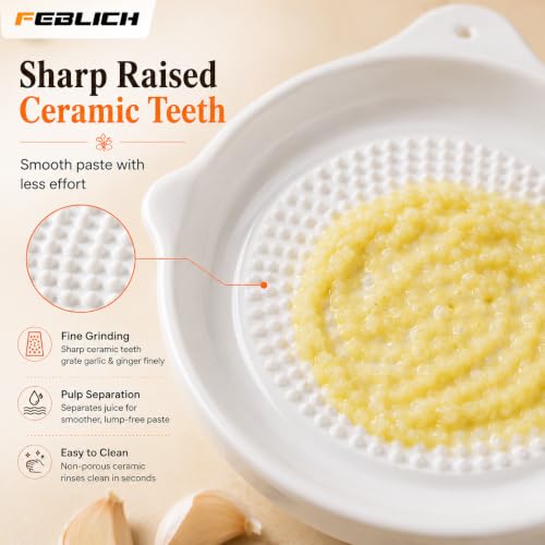Image of Ceramic Garlic Grater Plate with Brush Manual Crusher Grinder Tool for Ginger, Garlic, Turmeric, Nutmeg, Fruits & Vegetables Durable, Easy to Clean, Non-Slip Kitchen Utensil (Large)