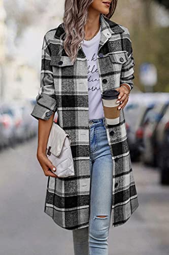 Image of PRETTYGARDEN Womens Plaid Shacket Jacket Flannel Shirts
