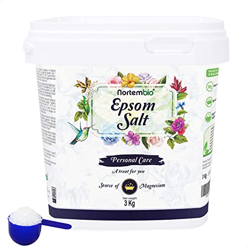 Nortembio Sales de Epsom 100% Pura 3kg – Fuente Concentrada de Magnesio | Para Pieles Sensibles | Con Vitamina C y E Hidratante | Sin Aditivos, Uso Externo Natural + E-Book Gratis