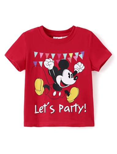 Disney Stitch Marvel Minnie Mickey Elsa Girls Boys Short Sleeve Cotton Birthday Shirt Toddler to Big Kids Outfit 2-13 Years, Mickey Red, 10-11 Years