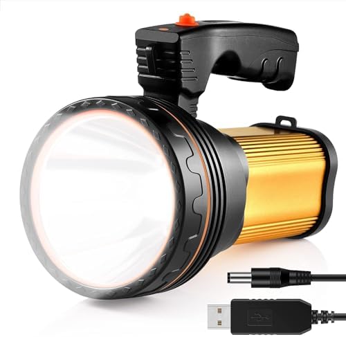 Utry LED Torch Rechargeable - 8000 Lumens Super Bright Handheld Flashlight, Battery Powered Torch Light Water Resistant Camping Lantern for Camping Outdoor Fishing(Golden)