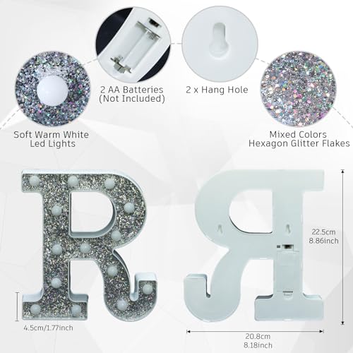 Image of Light Up Letters, Marquee Light Letter for Table Decorations, Glitter Light Up Signs for Prom, Events, or Engagement Party Decor, Featuring Alphabet & Number Lighted Letters, Letter R