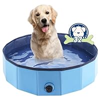 Eooqi Foldable Dog Pool, Portable Pet Bath Tub and Kiddie Swimming Pool, Collapsible Bathtub for Puppies, Small, Medium and Large Dogs, Cats and Kids, 32 x 8 in, Blue