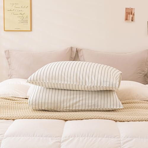 Image of ECOCOTT Striped Pillowcases Standard Size 2 Pack, 100% Washed Cotton Pillow Cases with Envelope Closure, Black Pinstripe Pillow Covers 20 inchx26 inch