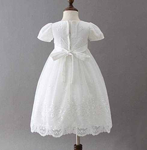 Silver Mermaid Baby Girls Christening Baptism Dress Special Occasions Lace Floral Embroidered Christening Gown(6M,Ivory White) #TOP3