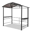 INTER HUT Polycarbonate Grill Gazebo 8x5 Outdoor BBQ Grill Shelter with Wired Shelves and Hooks, Hardtop Barbeque Canopy Tent for Patio, Backyard, and Deck