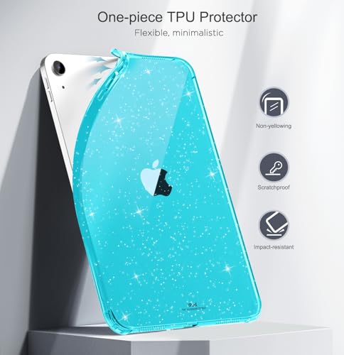 Image of MoKo Clear Case for iPad (A16) 11th Generation 2025 11-inch /10th Gen 2022 10.9 inch, Lightweight Soft TPU, Anti-Scratch Ultra Clear Tablet Cover, Shockproof Impact Resistant, Blue + Glitter