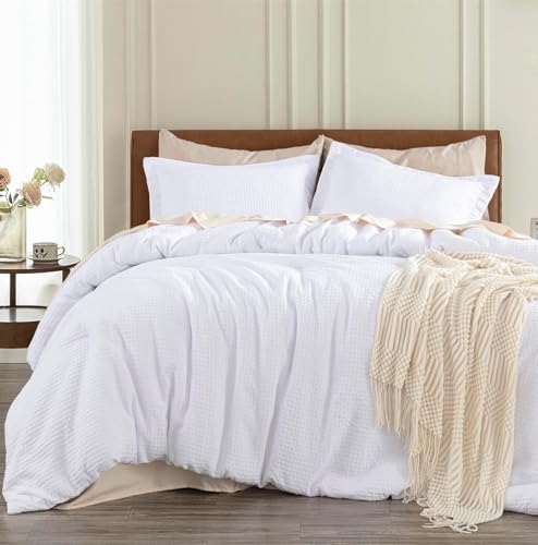 Edredón queen de 3 piezas Chezmoi Collection Wilmer blanco suave 3