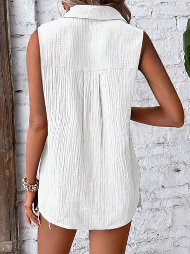 Image of GLASGO Women's 100% Cotton Sleeveless Button Down Shirt | Casual Summer Collared Tank Top | Soft Breathable Fabric Stylish Piece