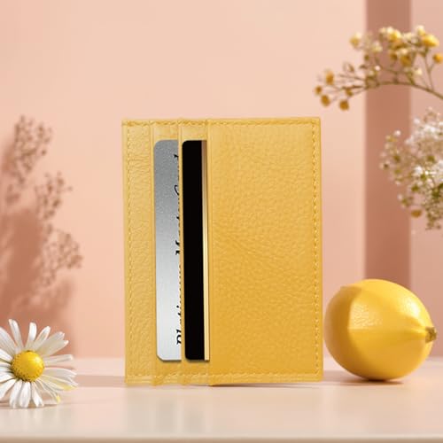 Image of M-Plateau Super Slim Genuine Leather Credit Card Wallet | Card Holder, Small Wallet for Man and Women with 6 Card Slots and 1 Pocket(Yellow)
