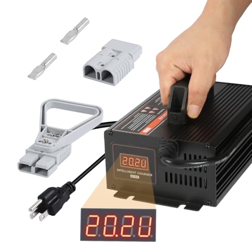 Forklift Battery Charger 24V 20A Fully Automatic Smart Charging, Pallet Jack/Floor Scrubber 24 Volt Battery Charger with 7 Charging Protections,LCD Display, for Lead-Acid Batteries