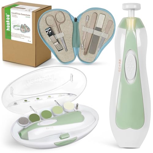 haakaa Electric Nail Care Set & Pear-FECT Manicure Kit, Baby Nail Clippers Kit for Newborns, Toddlers or Adults - Fingernail and Toenail Care, Baby Healthcare and Grooming Kit in Meadow Mint