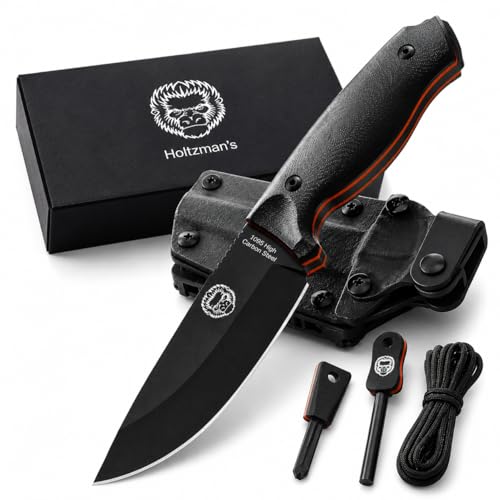 Bloodline Fixed Blade Survival Knife – Full Tang 1095 High Carbon Steel Bushcraft & Hunting Knife with G10 Handle, Kydex Sheath & Ferro Rod - Holtzman’s Gorilla Survival