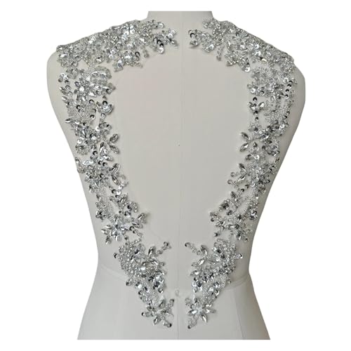 Apliques de encaje con bordado de abalorios Apliques de corpiño diamantes imitación hechos a mano, cuentas for coser, lentejuelas, piedras, parches, accesorio for ropa vestir(Color 1)