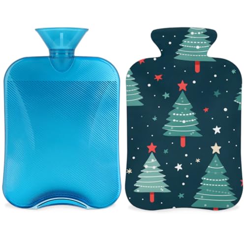 Hot Water Bottle with Soft Cover,2L Christmas Tree Hot Water Bag for Hot and Cold Compress, Hand Feet Warmer, Abstract Tree Rubber Hot or Cold Water Bottle Halloween Christmas Decorations