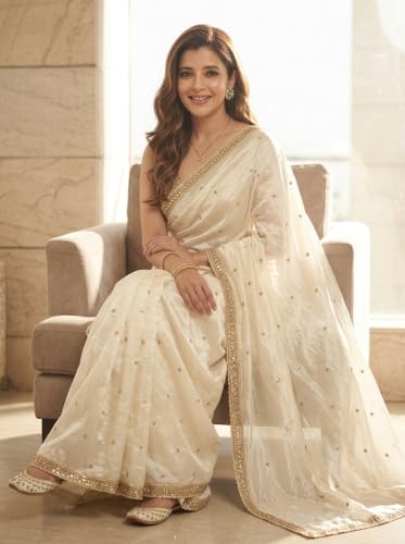 Image of ORHANS Women's Chiffon Saree with Unstitched Blouse Piece Solid Pattern and Laced Border | Lightweight Sarees for Woman | Plain Saris Daily Use | Womens Saree Modern Pattern| Stylish Saree