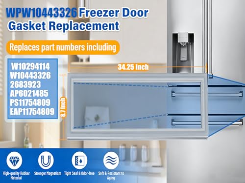 Image of 34.2 inchx8.7 inch WPW10443326 W10443325 Refrigerator Door Gasket Replacement Compatible with Whirlpool Maytag WRX735SDBM00 GZ25FSRXYY5, W10294107 Pantry Drawer Gasket Replace W10443326 Seal - Unbent