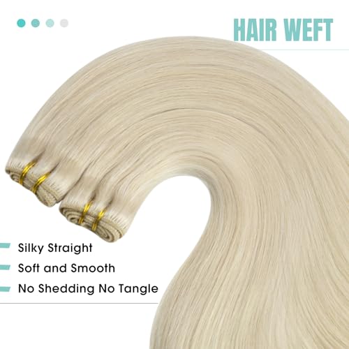 Image of YoungSee 100g Blonde Sew in Hair Extensions Real Human Hair Weft Beige Blonde Weft Hair Extensions Add Hair Volume for Short Hair 16 Inch