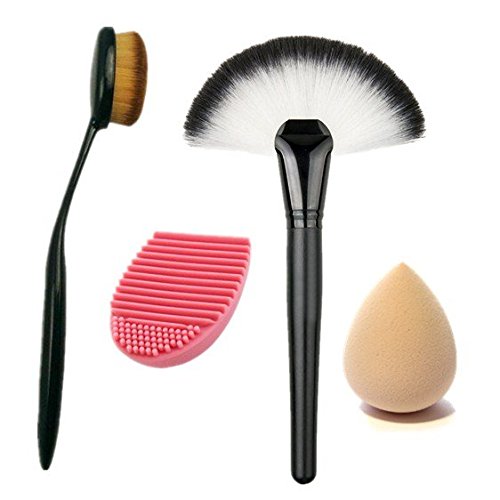 Start Makers Oval Toothbrush Curve Foundation Makeup Brush Set Pro Cosmetic Brushes Fan Shape Make Up Brushu00a0u0096u00a0Face Contour Blush Highlighter Bronzer Setu00a0u0096u00a0Washu00a0u0096u00a0Brushu00a0u0096u00a0Cleanse Eggu00a0u0096u00a0Sponge Puff
