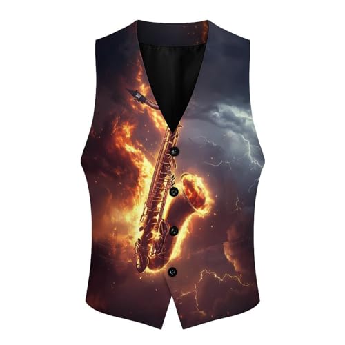 Sax Special-Effects Men's Suit Vests Business Formal Dress Vest V-Neck Waistcoat for Wedding Casual4