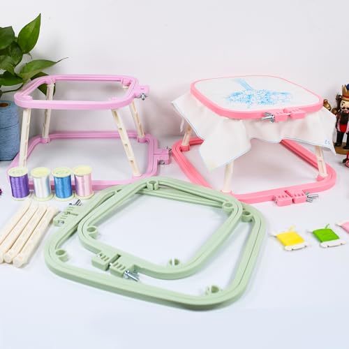 Versatile Double Embroidery Stand, Compact Desktop Embroidery Cross Stitch Frame-Hands Free 2-Tier Embroidery Hoop Frame for Needlepoint Sewing Craft Projects