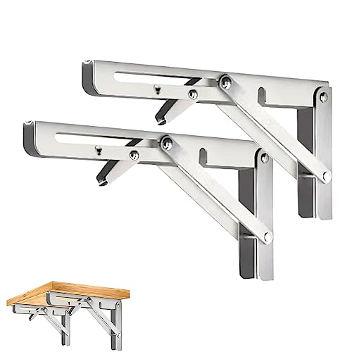 CEEYSEE Consola dobrável de aço inoxidável de 300 mm, resistente e dobrável, ângulo de 90 graus, economiza espaço, estante dobrável para estúdio, garagem, escritório, mesa, casa, cozinha (prata 300