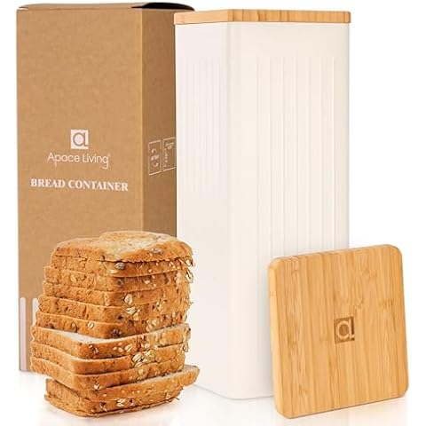 Apace Living FRESHSLICE Bread Container | Bread Keeper with Airtight Lid | Bread Storage Loaf Container | Metal Bread Box with Bamboo Lid | Fresh Bread Holder for Homemade Bread, 5 Liter Cover