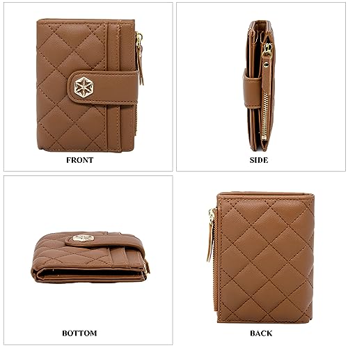 LJCZKA Womens Wallet Card Holder Small Bifold RFID Blocking Purse Short Quilted Leather Pocket for Women Girls Ladies (Brown)4