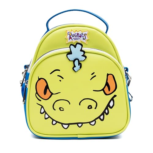 Nickelodeon Vegan Leather Crossbody Bag, Rugrats Reptar Character Close Up Applique with Rawr Text