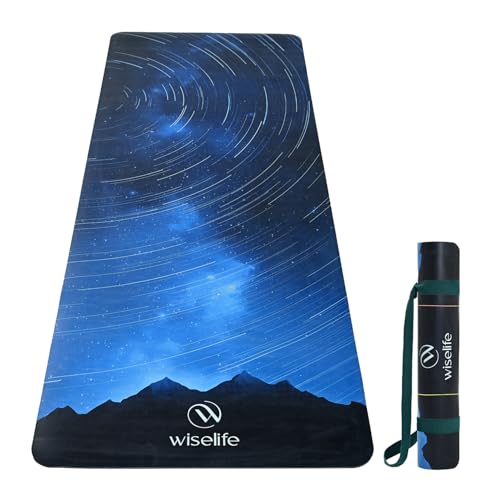Image of WiseLife PU Natural Rubber Yoga Mat | XL & Extra Wide | Anti-Skid & Slip-Resistant | with Carry Strap - Perfect for Yoga & Workouts (Night Sky-6MM)